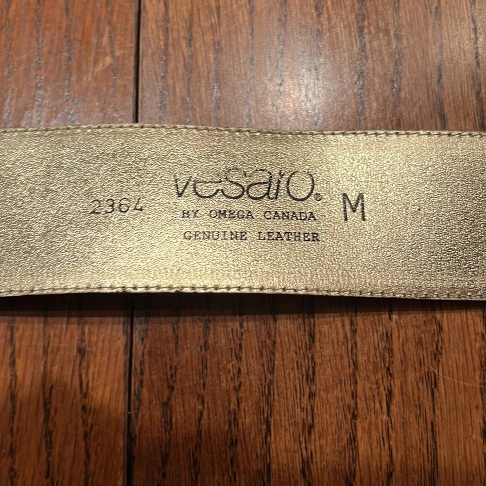 Omega Black Leather Belt With Large Gold Buckle Size M
